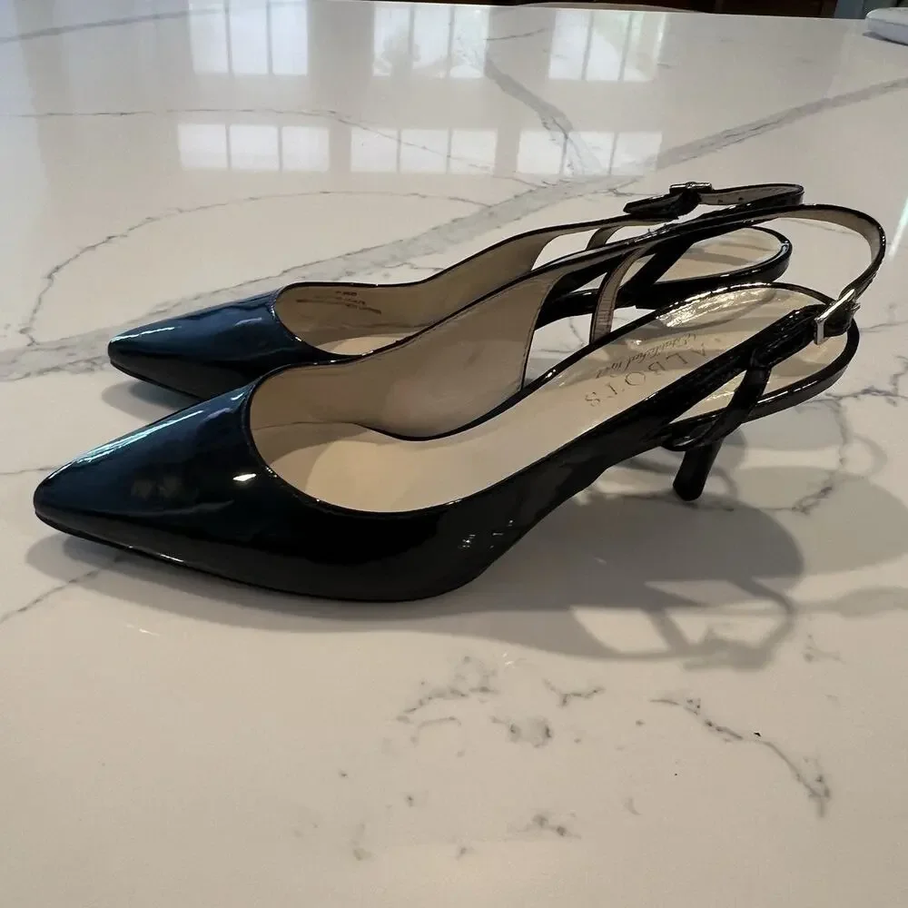 Talbots Shoes Black Patent Pointed Toe Slingback Kitten Heels 7.5